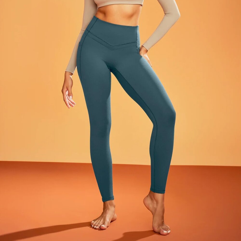 IUGA HeatLab® Fleece Lined No-Front-Seam Leggings L Army Green NWT